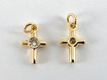 Load image into Gallery viewer, Real Gold 18K Plated Micro CZ  Pave Cross Charm Over Brass 10PCS
