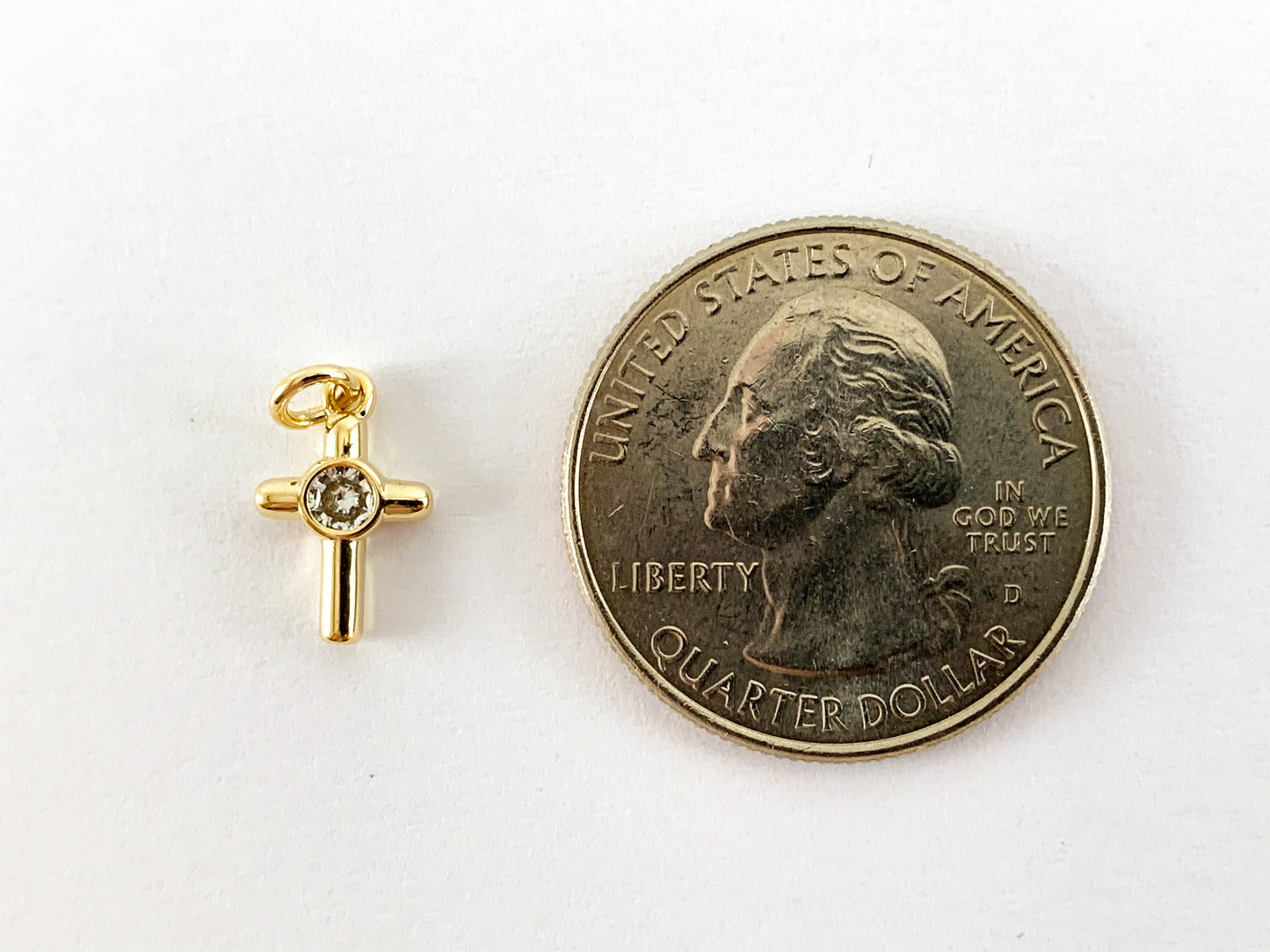 Real Gold 18K Plated Micro CZ  Pave Cross Charm Over Brass 10PCS