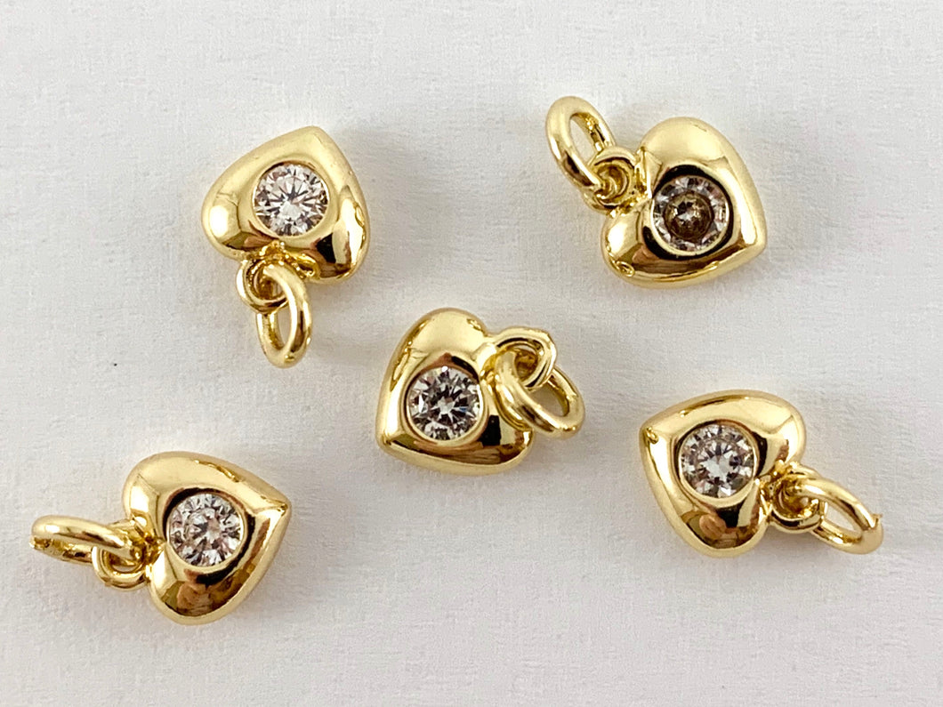 Real 18K Gold Plated Hearts Charms Over Brass 10PCS