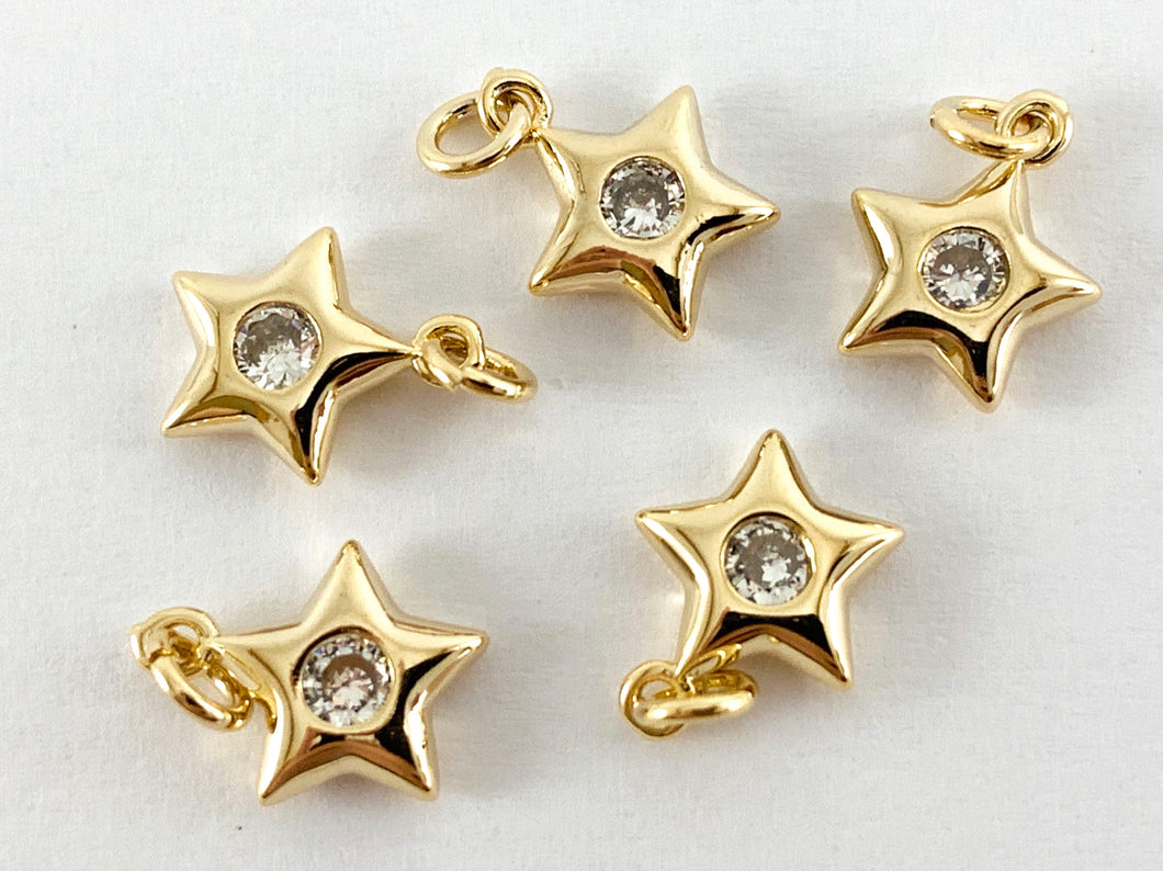 Real 18K chapado en oro Micro CZ Star Pave Charm sobre latón 10PCS