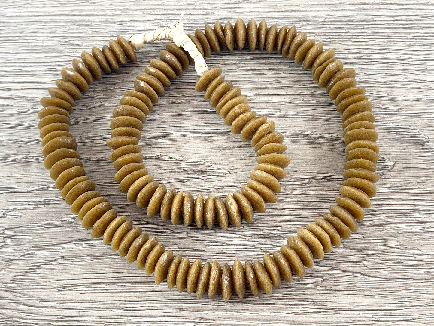 Handmade Tan Sea Glass Power Saucer Rondelle Beads From Ghana Africa