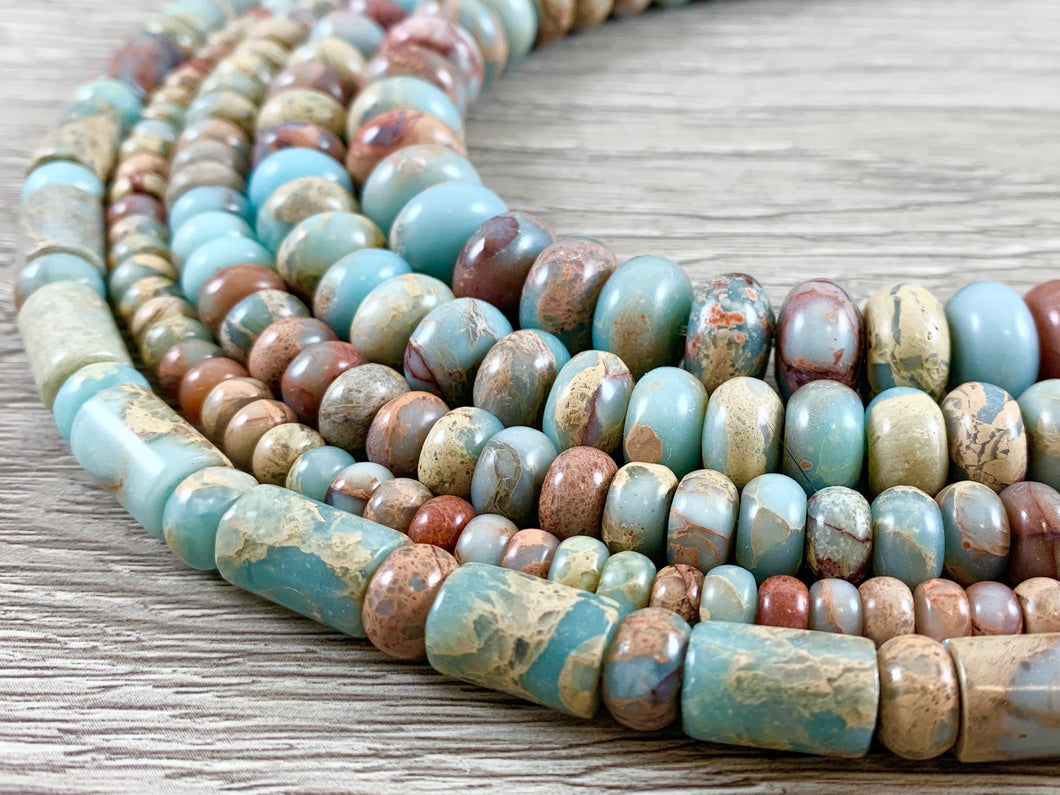 Aqua Terra Jasper Rondelle Tube Gemstone Beads