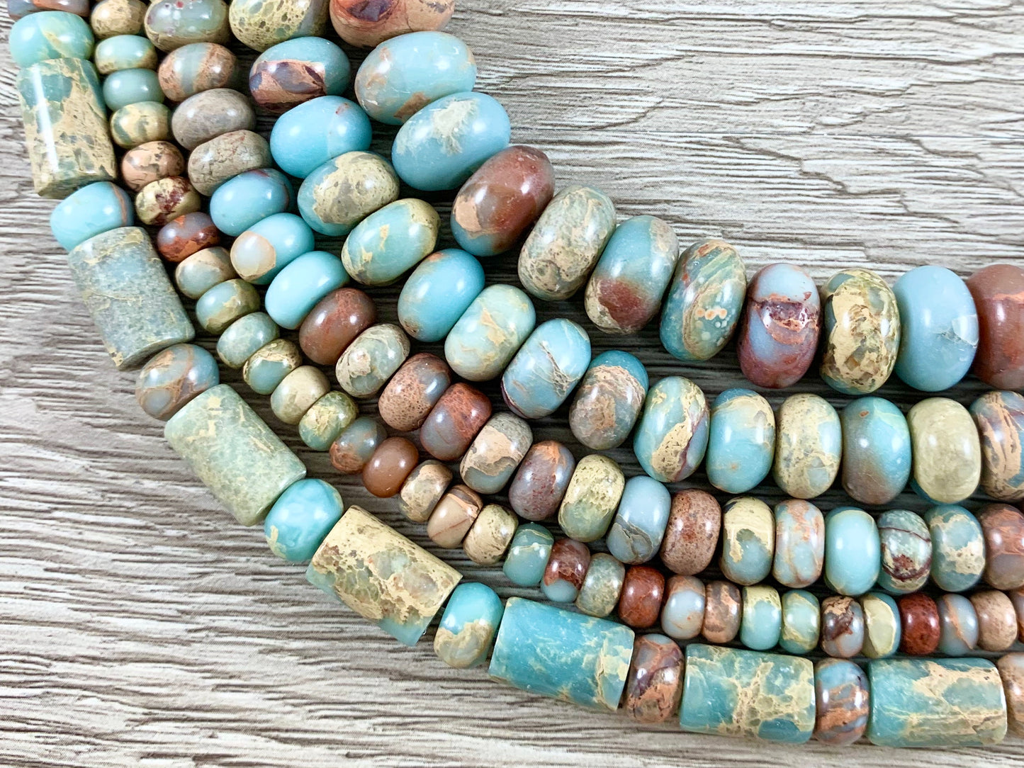 Cuentas de piedras preciosas de tubo Aqua Terra Jasper Rondelle