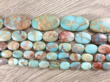 Cargar imagen en el visor de la galería, Cuentas de piedras preciosas planas ovaladas Aqua Terra Jasper
