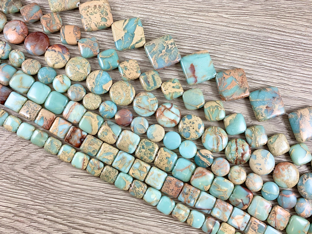 Aqua Terra Jasper Square Coin Diamond Flat Gemstone Beads