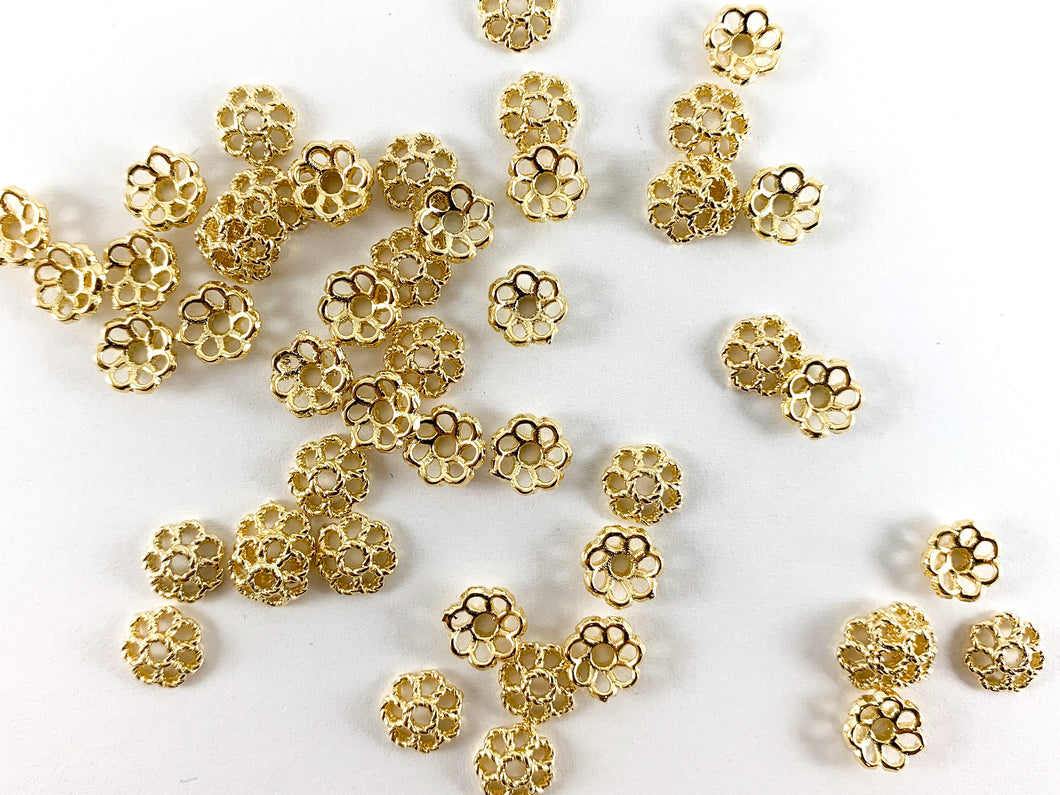 18K Gold Plated Flower Bead Caps 8mm 50PCS