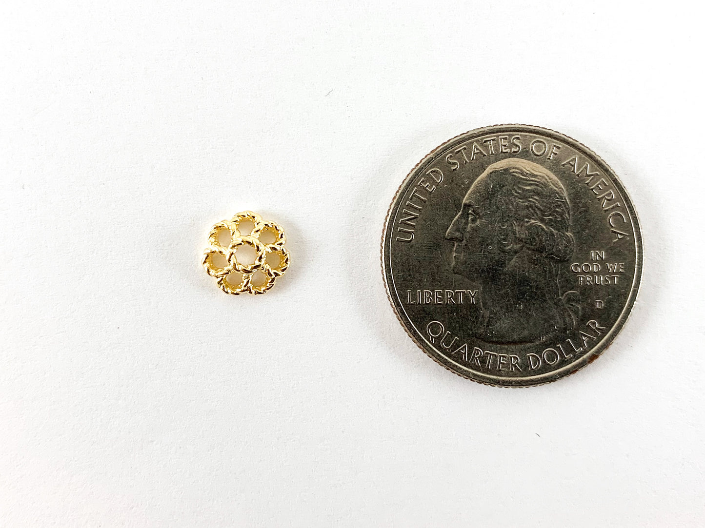 Tapas de cuentas de flores chapadas en oro de 18 quilates, 8 mm, 50 unidades