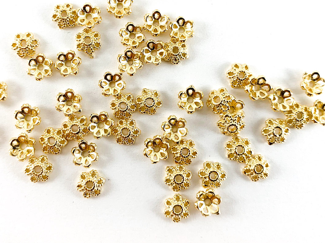 18K Gold Plated Flower Bead Caps 6mm 50PCS