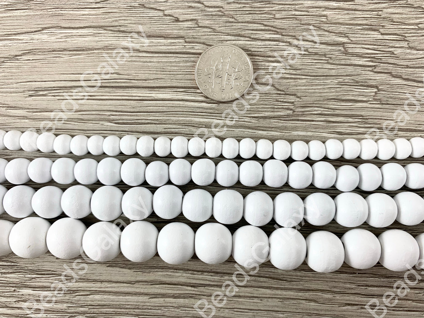 White Coated Wood Beads Round Smooth Natural Beads 15"-16"