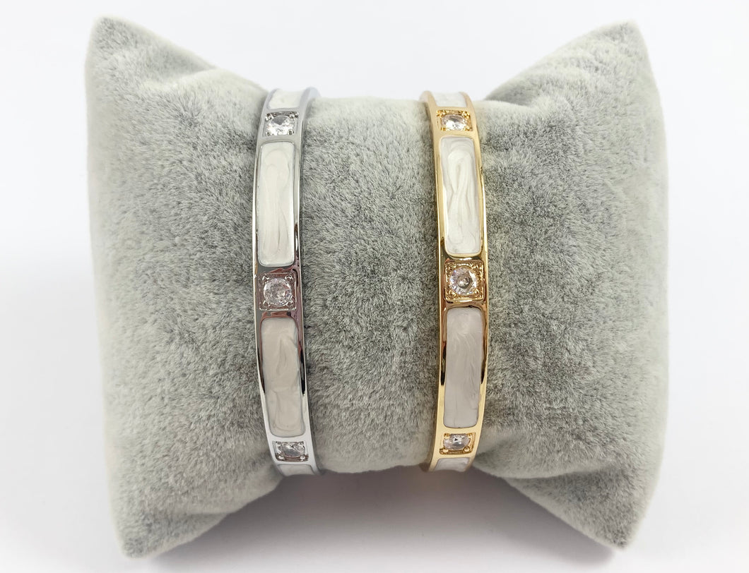 Bling Dainty Minimalist Bracelet Cuff White Acetate Gold or Silver Plated Adjustable Bracelet Cuffs over Brass 1 bracelet