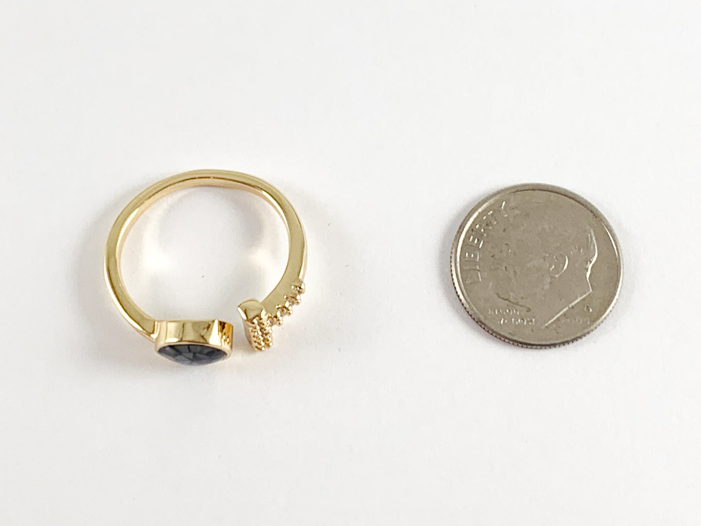 Anillo frontal abierto ajustable de concha blanca rosada en forma de T de concha de abulón en cobre chapado en oro real de 18 quilates, 5 piezas