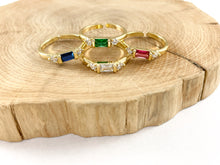 Cargar imagen en el visor de la galería, Anillos ajustables delicados baguette con pavé de circonita cúbica chapados en oro de 18 quilates sobre cobre, 6 piezas
