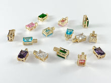 Load image into Gallery viewer, 18K Gold Plated CZ Pave Purple Green Clear Pink Blue Rectangle Mini Tiny Baguette Rhinestone Charms Over Copper 6pcs
