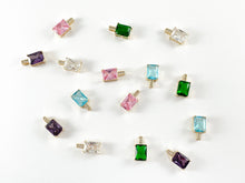 Load image into Gallery viewer, 18K Gold Plated CZ Pave Purple Green Clear Pink Blue Rectangle Mini Tiny Baguette Rhinestone Charms Over Copper 6pcs
