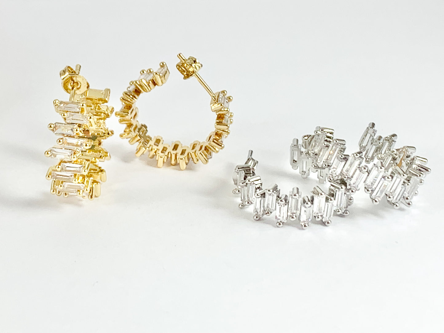 18K Gold and Platinum Plated Earring Cluster Hoops Over Copper 2 pairs