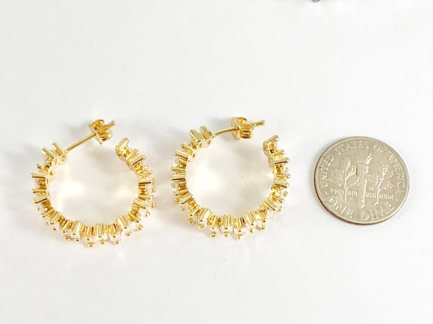 18K Gold and Platinum Plated Earring Cluster Hoops Over Copper 2 pairs