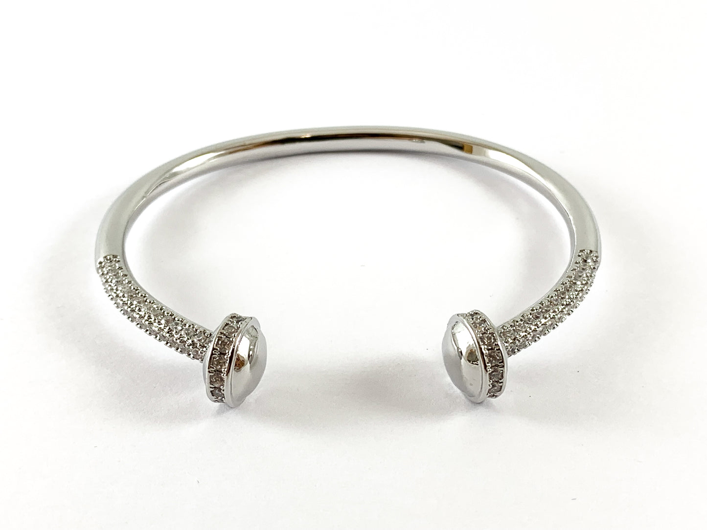 Real Gold/Platinum 18K Plated Copper CZ Pave Bracelet Rondelle Ends Cuffs/Bangles