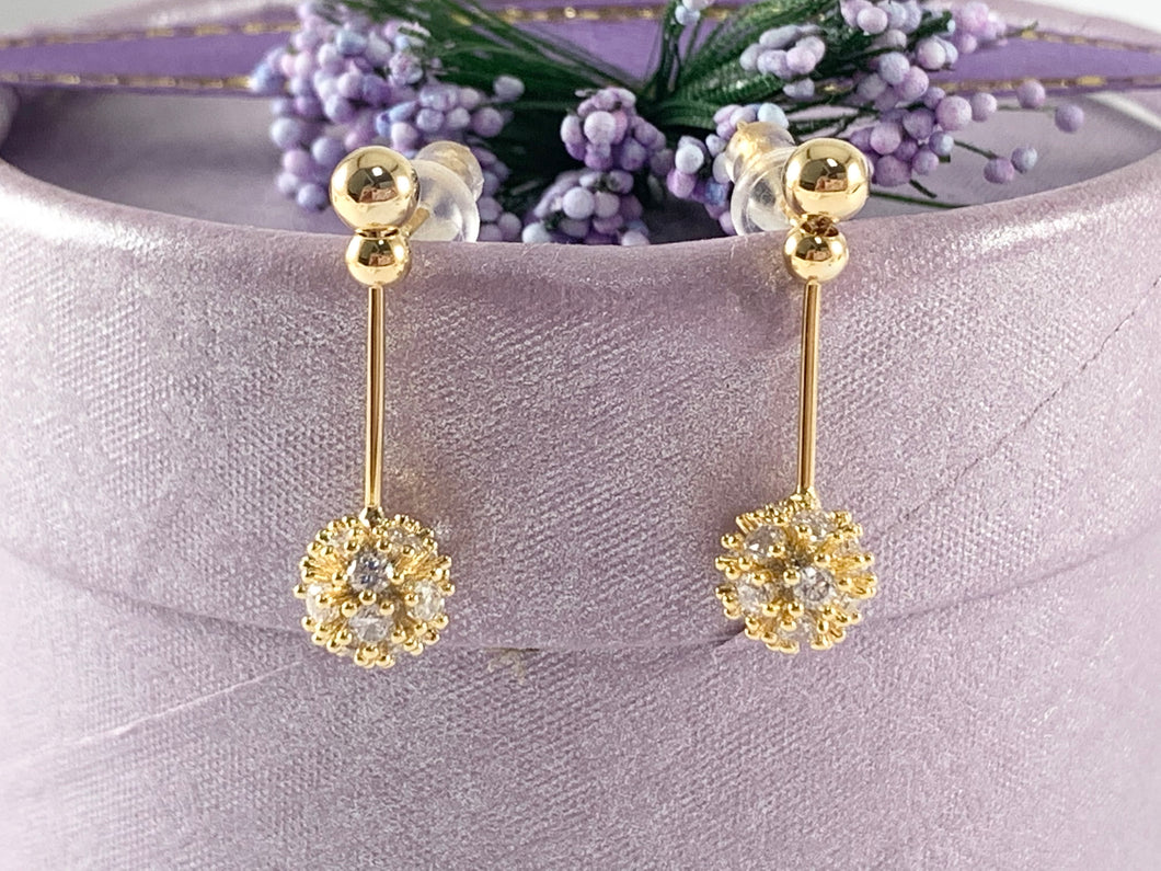 Real 18K Gold Plated CZ Pave Bead Ball Drop Earring Studs Over Copper 3 pairs