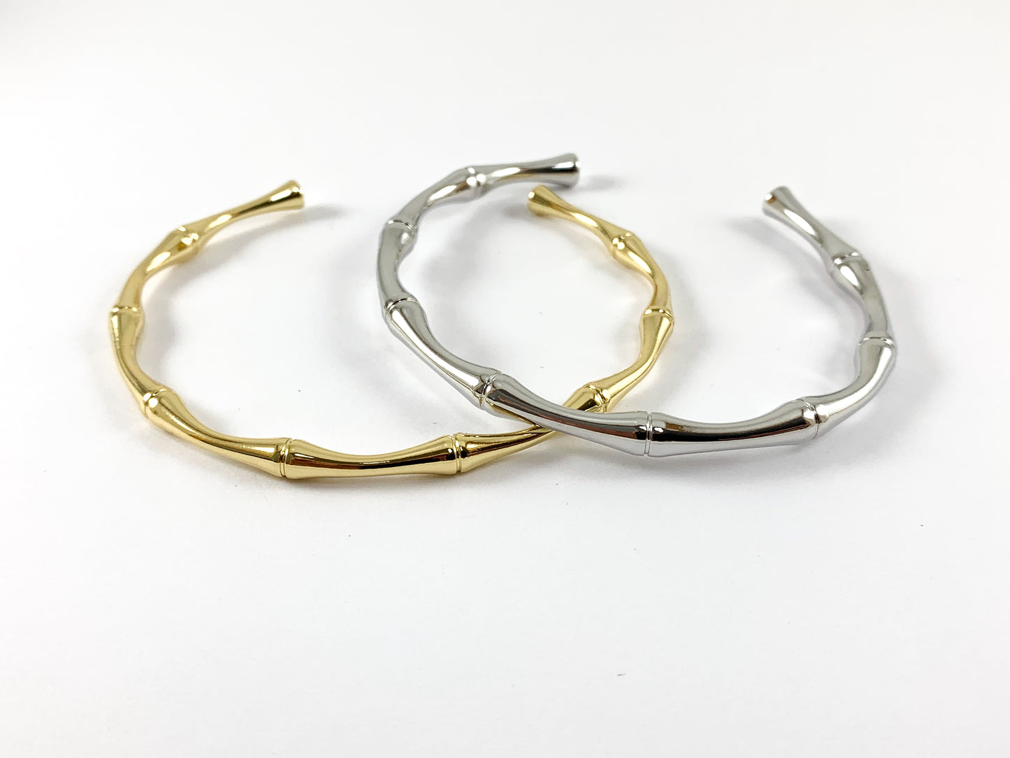 Real Gold/Platinum 18K Plated Copper Simple Bamboo Adjustable Bracelet Cuffs 3pcs