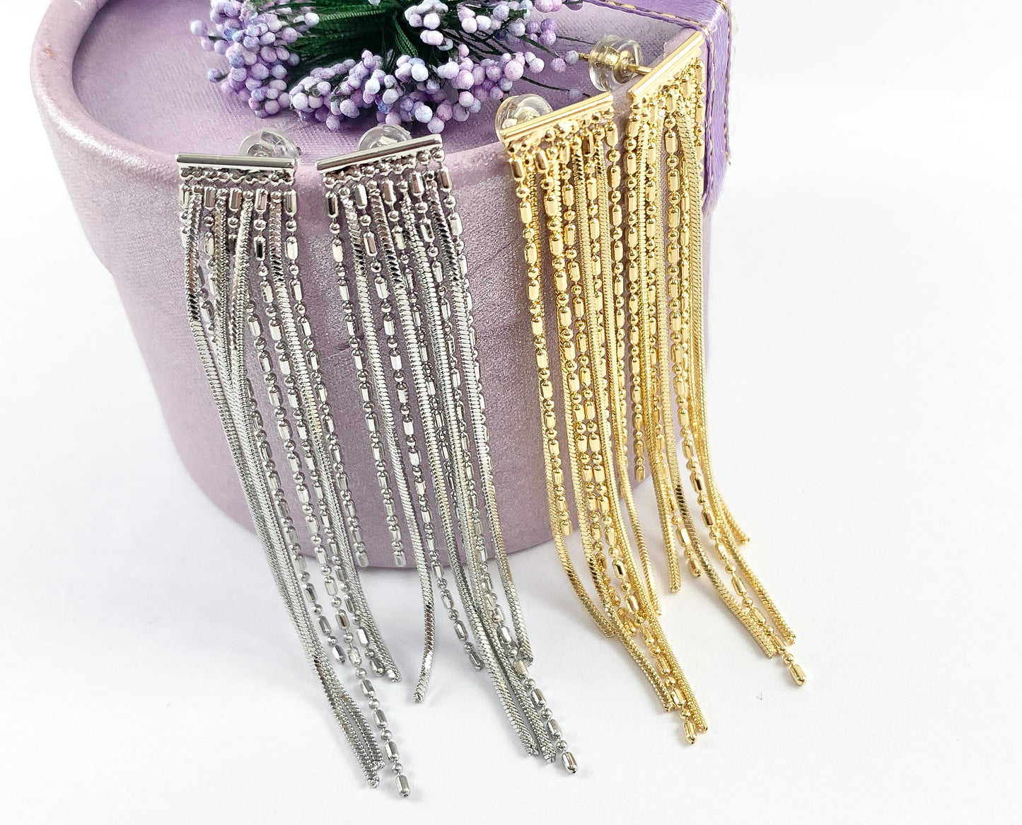 Lindos aretes de borlas con flecos y cuentas en oro de 18 quilates o cobre bañado en plata 3 pares