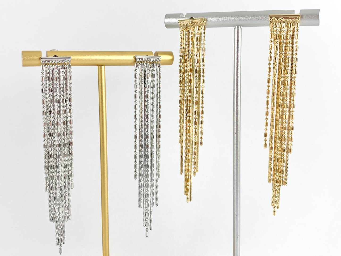 Lindos aretes de borlas con flecos y cuentas en oro de 18 quilates o cobre bañado en plata 3 pares