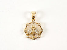 Load image into Gallery viewer, Real 18K Gold Plated CZ Pave Rhinestone Pink Clear Octagon Bee Charms Pendant Over Brass 6pcs
