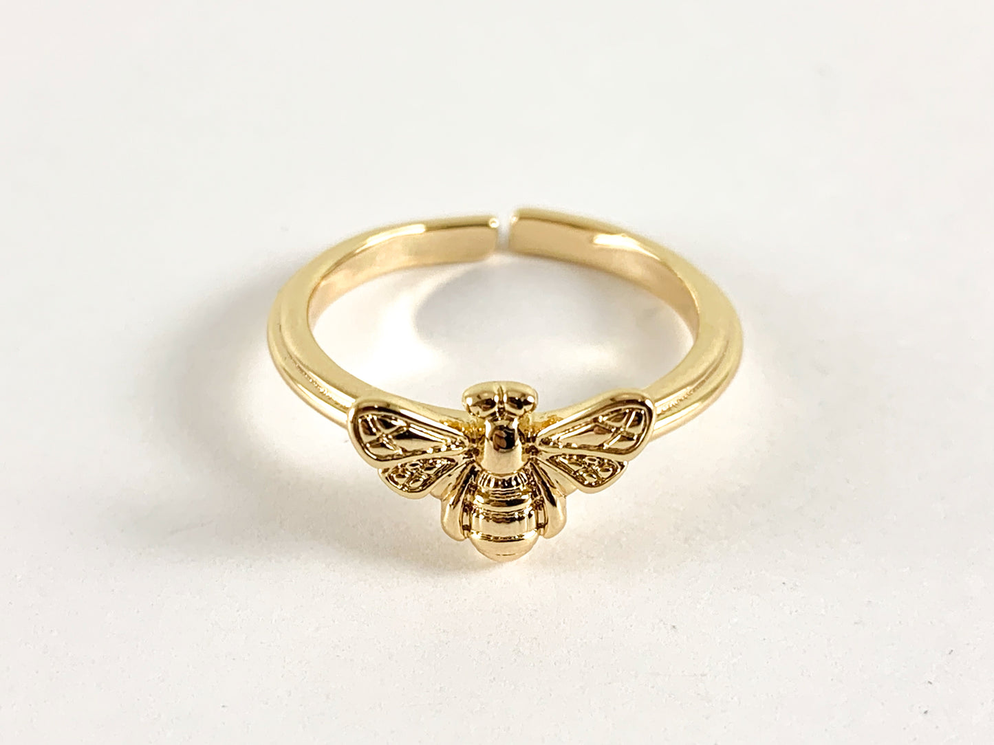 Real Gold 18K Plated Copper Adjustable Bee Ring 6 pcs