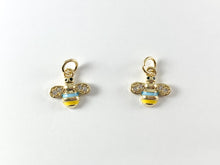 Load image into Gallery viewer, 18K Gold Plated CZ Pave Enamel Striped Black White Yellow Blue Tiny Bee Charms 10pcs
