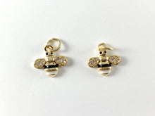 Load image into Gallery viewer, 18K Gold Plated CZ Pave Enamel Striped Black White Yellow Blue Tiny Bee Charms 10pcs
