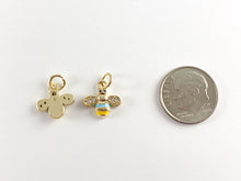 Load image into Gallery viewer, 18K Gold Plated CZ Pave Enamel Striped Black White Yellow Blue Tiny Bee Charms 10pcs
