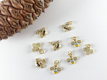 Load image into Gallery viewer, 18K Gold Plated CZ Pave Enamel Striped Black White Yellow Blue Tiny Bee Charms 10pcs
