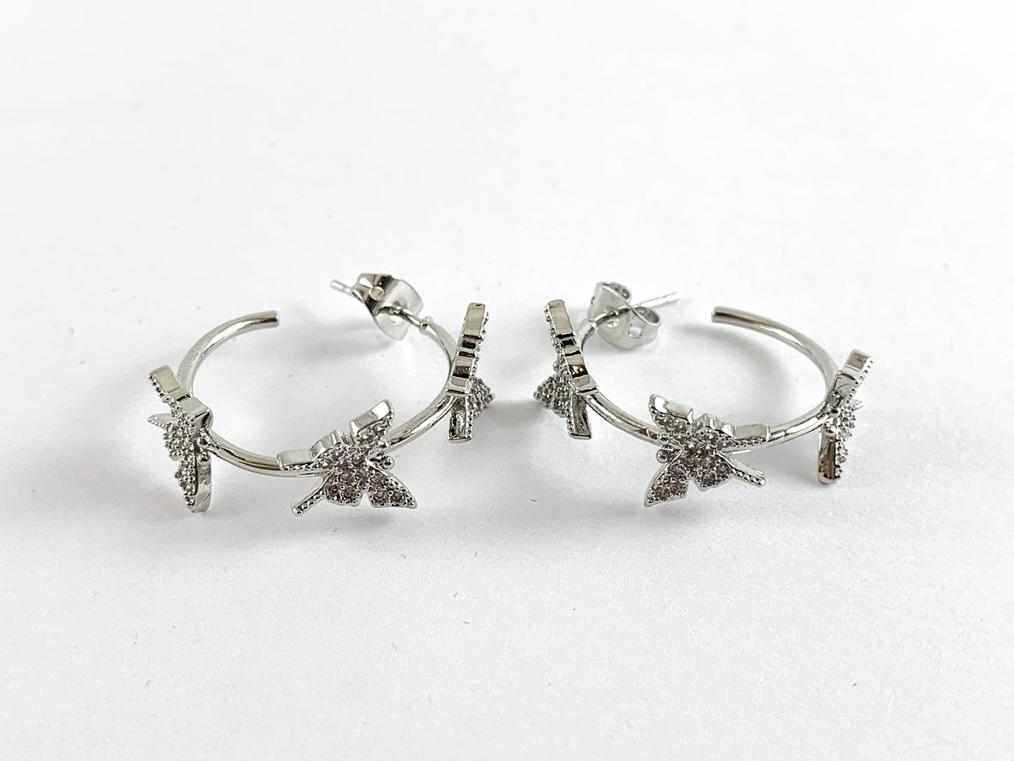 Real 18K Gold/Platinum Plated CZ Pave Butterfly Earring Hoop Component Over Copper 3pairs