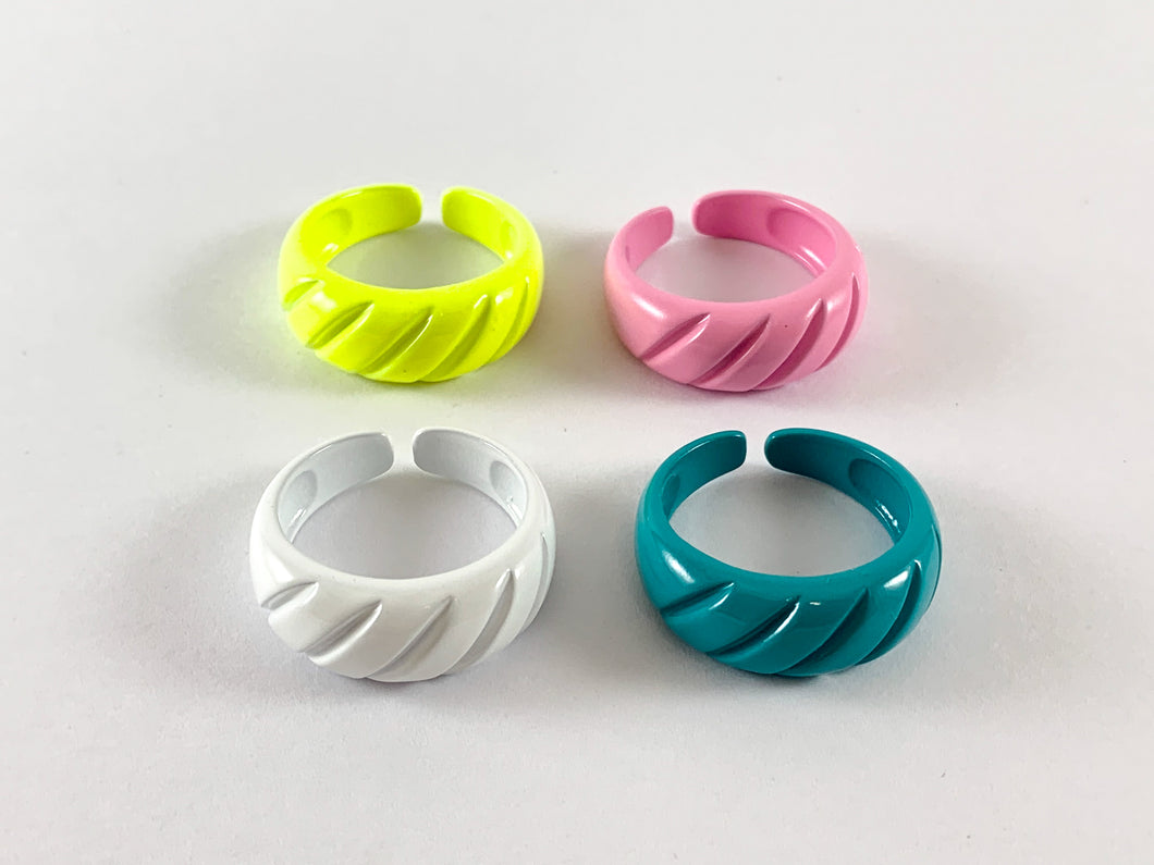 Neon Colorful Enamel Plated Copper Adjustable Ring 4 pcs