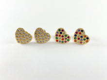 Load image into Gallery viewer, 18K Gold Plated Copper Multi Clear CZ Pave Heart Studs 4pairs
