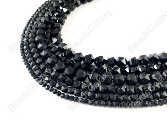 Handcut Black Onyx Starcut Faceted Natural Gemstone Beads Around 15"
