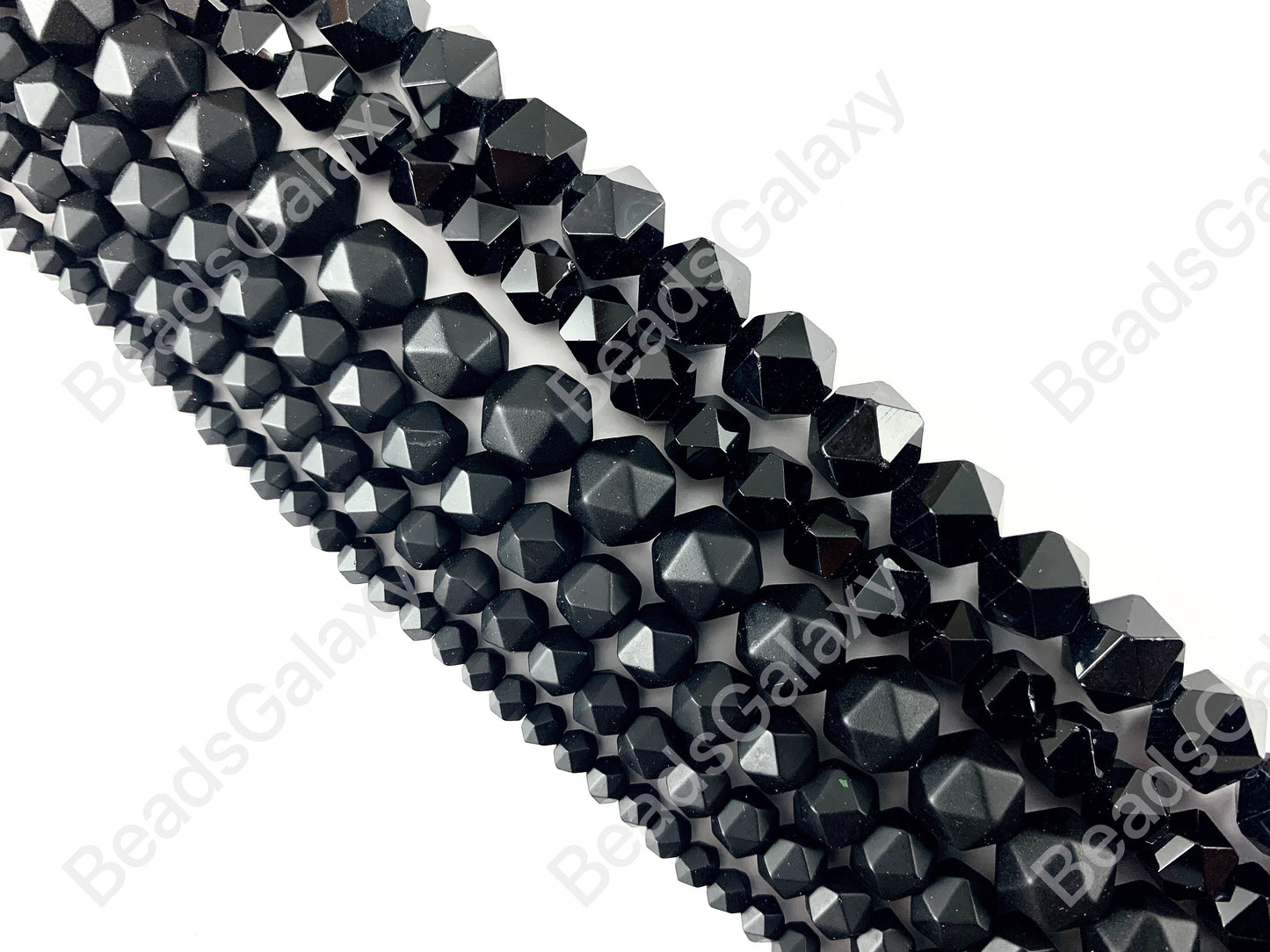 Handcut Black Onyx Starcut Faceted Natural Gemstone Beads Around 15"