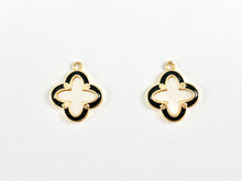 Load image into Gallery viewer, Gold Clover Charms in Shell Black Enamel Trim 18K Gold plated Copper 6 pcs
