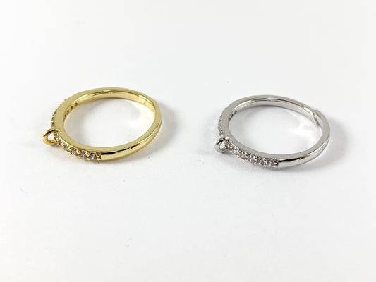 Real Gold/Platinum 18K Plated Copper CZ Pave Dainty Minimalist Blank Attachable Charms Adjustable Ring 5pcs