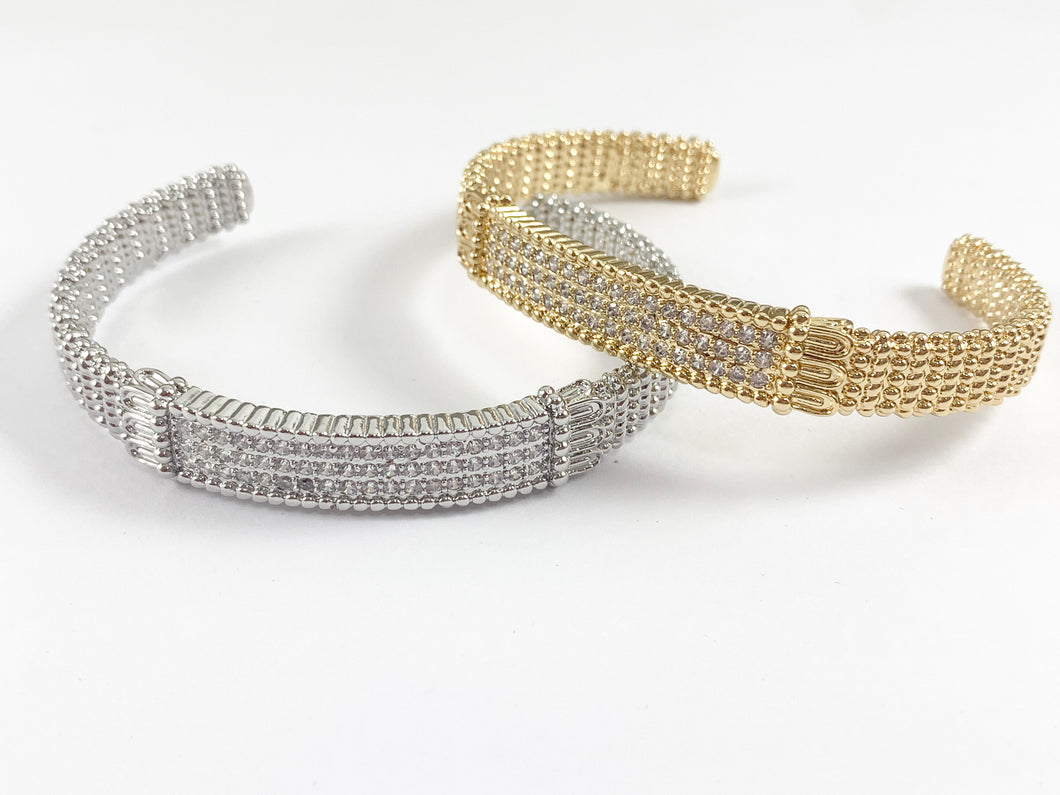 Fancy Bling Stackable Bracelet Cuff in Gold or Silver Plated Adjustable Bracelet Cuffs over Brass 1 bracelet