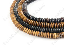 Load image into Gallery viewer, Hand Cut Bone- Chocolate Brown Chestnut Rondelle Spacer Saucer Beads From Africa
