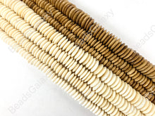 Load image into Gallery viewer, Hand Cut Bone- Tan Cream Rondelle Spacer Saucer Beads From Africa
