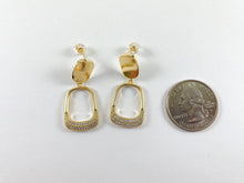 Load image into Gallery viewer, Gold/Platinum 18K Micro CZ Pave Dangle Bottle Cap Shape Earrings 3 pairs
