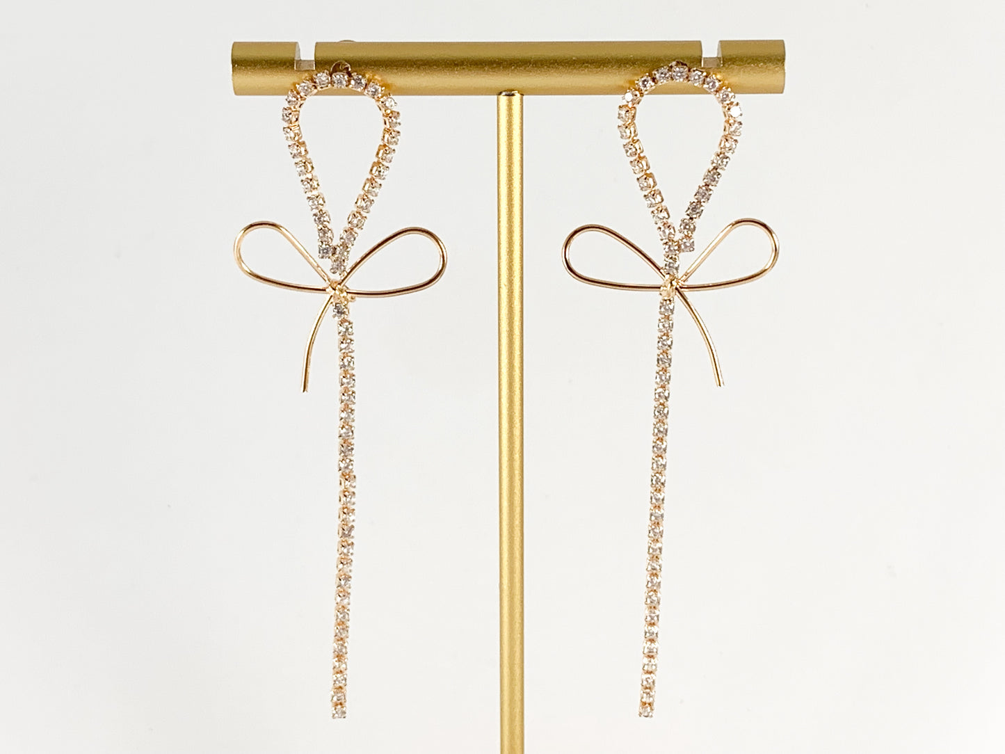 Real 18K Gold or Silver Plated CZ Pave Long Dainty Bowtie Box Chain Tennis Chain Earring Over Copper 1 pair