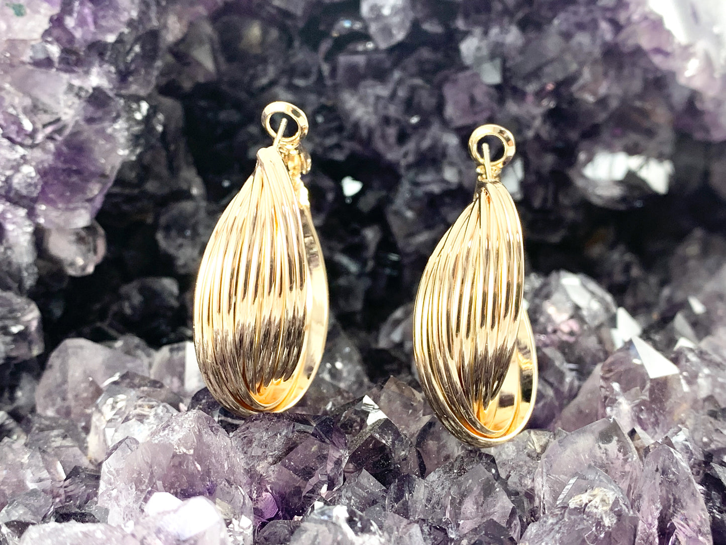 Real 18K Gold/Platinum Plated Bowtie Textured Twist Hoop Earring Over Copper 3 pairs