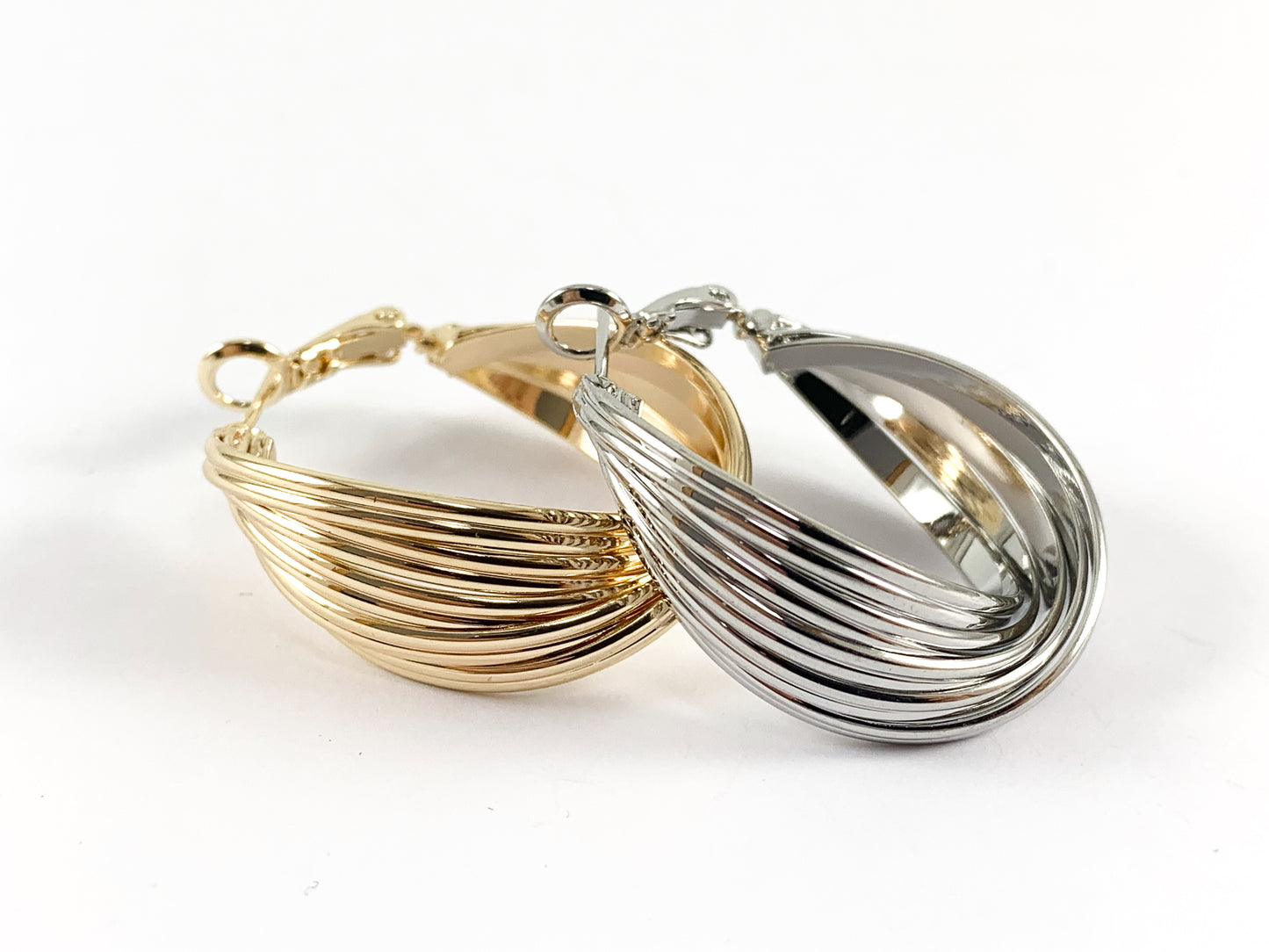 Real 18K Gold/Platinum Plated Bowtie Textured Twist Hoop Earring Over Copper 3 pairs