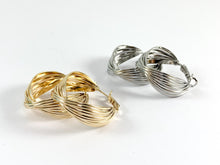 Load image into Gallery viewer, Real 18K Gold/Platinum Plated Bowtie Textured Twist Hoop Earring Over Copper 3 pairs
