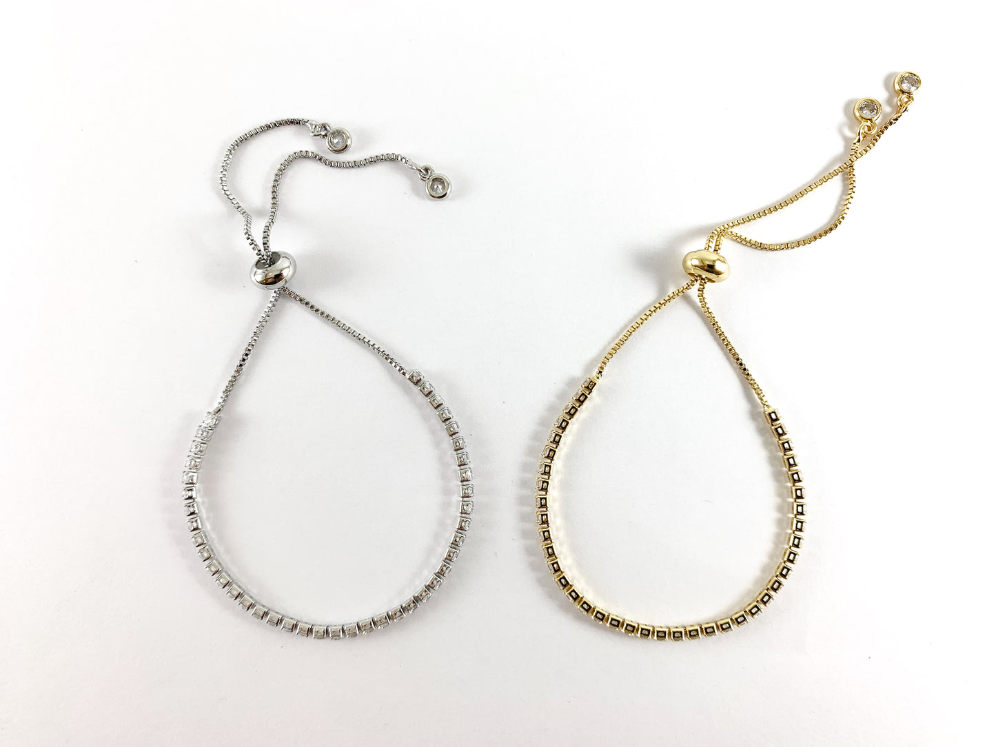 18K Gold/Platinum Plated Rainbow Multi Rhinestone Box Chain Dainty Slide Adjustable Bracelets 5pc