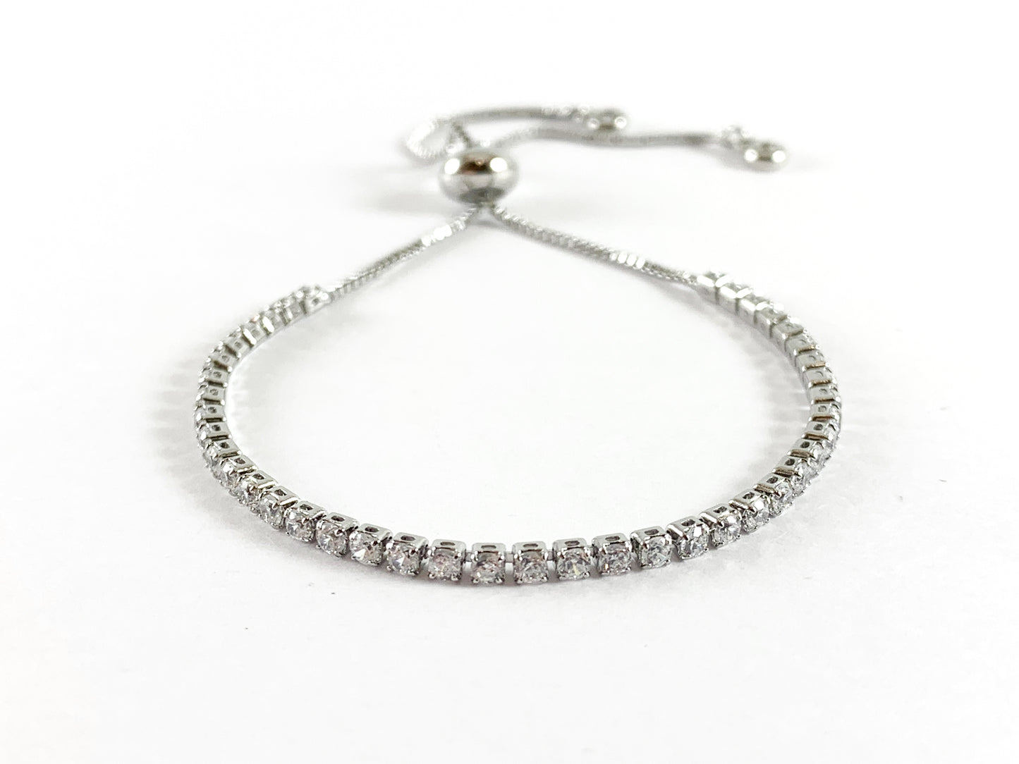 18K Gold/Platinum Plated Rainbow Multi Rhinestone Box Chain Dainty Slide Adjustable Bracelets 5pc