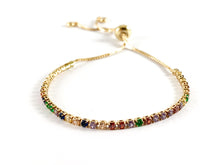 Load image into Gallery viewer, 18K Gold/Platinum Plated Rainbow Multi Rhinestone Box Chain Dainty Slide Adjustable Bracelets 5pc
