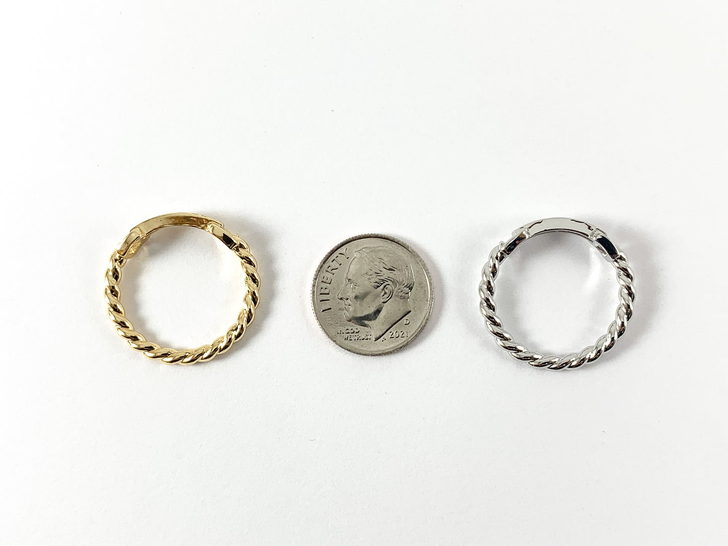 Real Gold/Platinum 18K Plated Copper CZ Pave Braided Non Adjustable Ring Size 7 4pcs